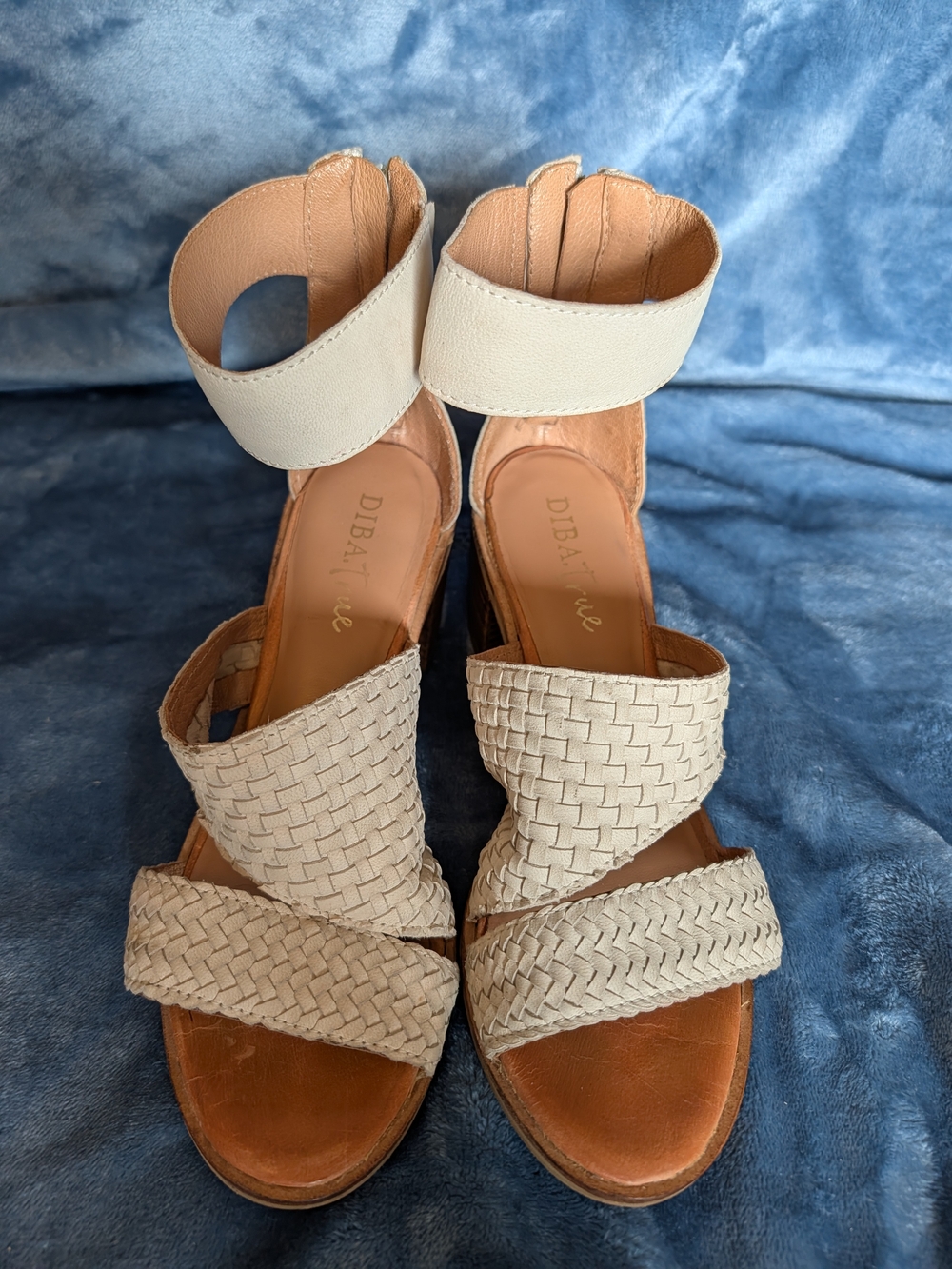 Diba True Cream Woven Ankle-Strap Wedge Sandals